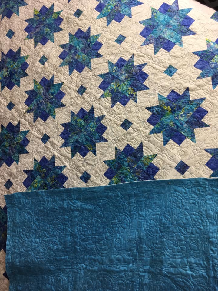 blue flower quilt with back